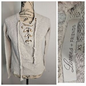 Lovers + friends Sweater Top XS Long Sleeve Lace Up Front Knit Pullover